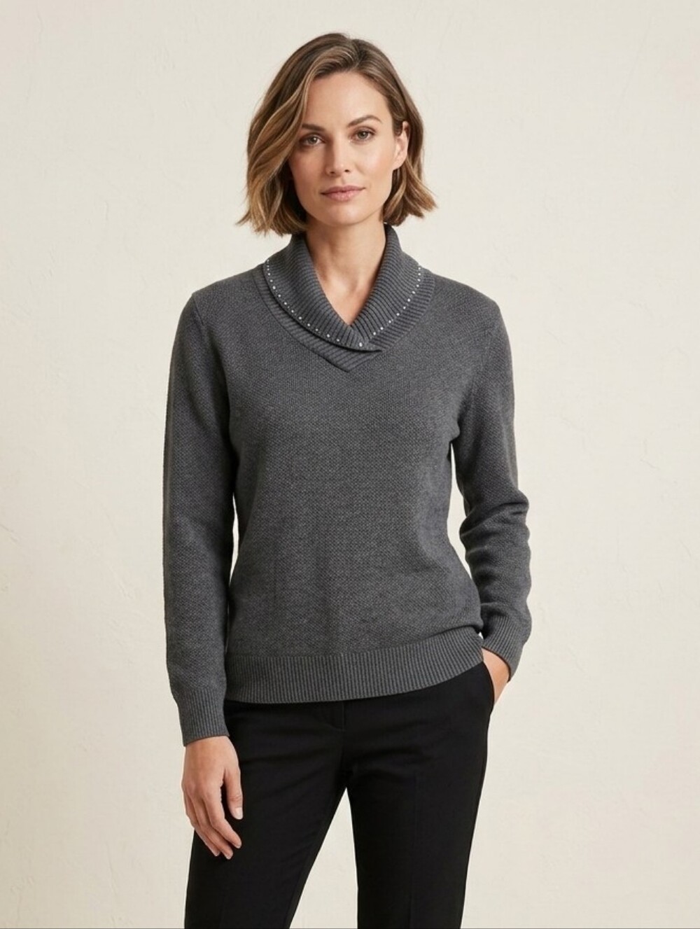 Haggar Cotton GRAY Jeweled Sweater